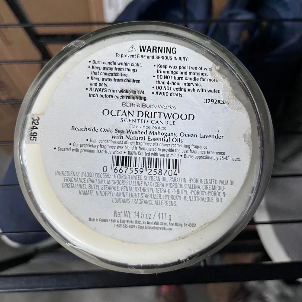 Bath‎ & Body Works Ocean Driftwood 3-Wick Scented Candle 14.5oz Blue Glass Jar